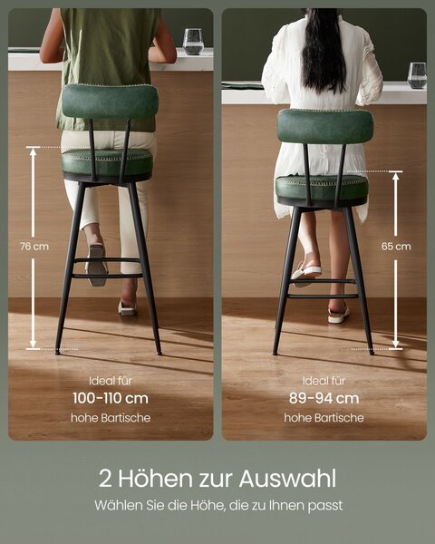 Set de 2 scaune de bar Vasagle Verde 54x54x90.5 cm