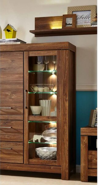 Vitrina GENT, stejar stirling, PAL, cu iluminare LED, 115x42x159 cm