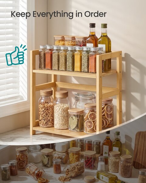 Suport pentru condimente, Bambou, Songmics, Natural, 41x18.6x41 cm
