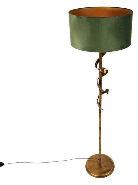 Lampă de podea vintage auriu antic cu abajur verde - Linden