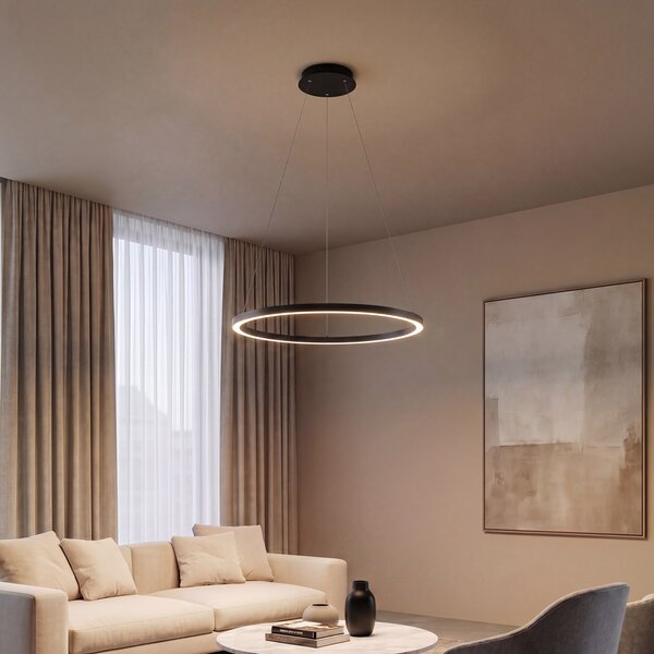 Lampă suspendată neagră 80 cm cu LED inclus, reglabil în 3 trepte - Girello