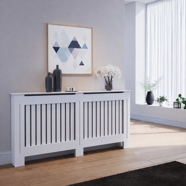 Mască calorifer ECO, MDF cu lamele verticale – Alb lucios