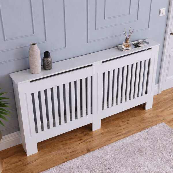 Mască calorifer ECO, MDF cu lamele verticale – Alb lucios