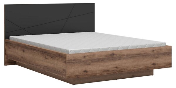 Pat FORN 160X200, stejar inchis/negru mat, PAL, cu somiera si lada dep