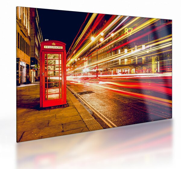 Tablou pe sticlă cu căsuța telefonică roșie din Londra (70x50 cm)