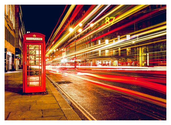 Tablou pe sticlă cu căsuța telefonică roșie din Londra (70x50 cm)