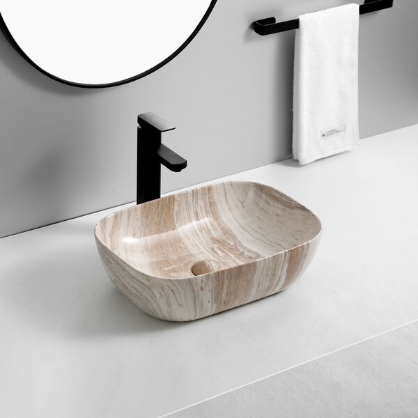 Lavoar din ceramica cu insertii de marmura si montaj pe blat, 45 cm -Brownie-