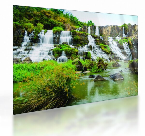 Tablou pe sticlă - cascade cu plante (70x50 cm)