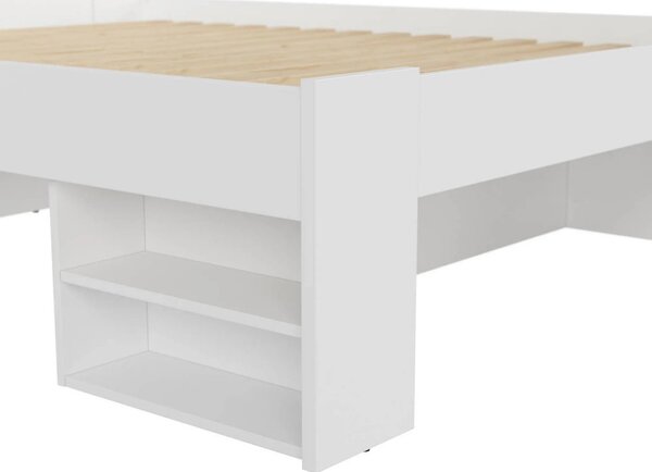 Cadru pat NEPO PLUS 160x200, alb, PAL laminat, cu spatiu depozitare