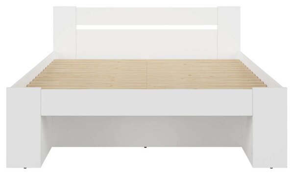 Cadru pat NEPO PLUS 160x200, alb, PAL laminat, cu spatiu depozitare