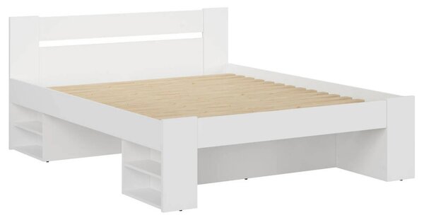 Cadru pat NEPO PLUS 160x200, alb, PAL laminat, cu spatiu depozitare
