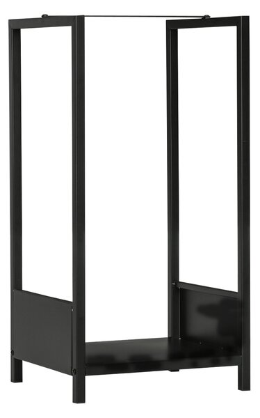 Outsunny Raft pentru Busteni pentru Exterior si Interior din Otel, Suport pentru Lemne Modern cu Baza Inaltata, 39x35x76cm, Negru | Aosom Romania