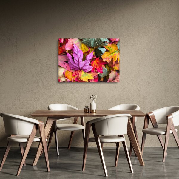 Tablou pe sticlă - frunze de toamnă (70x50 cm)