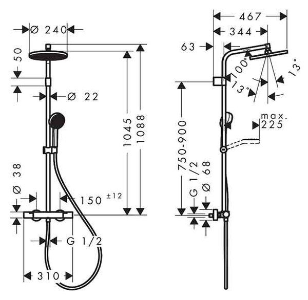 Coloană de duș Hansgrohe, Activera S, cu baterie termostatată Ecostat Fine, negru mat