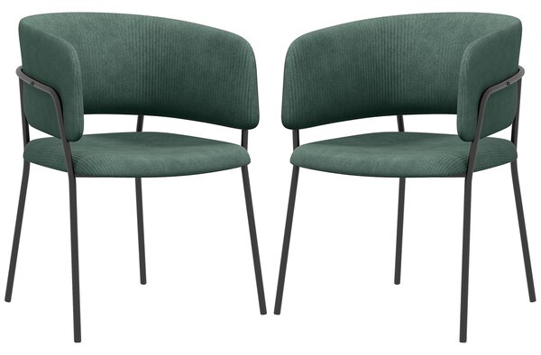 HOMCOM Set de Scaune, Scaune de Bucătărie Tapițate Moderne din Catifea cu Spate, Cotieră și Picioare Metalice, 57x53x73 cm, Verde