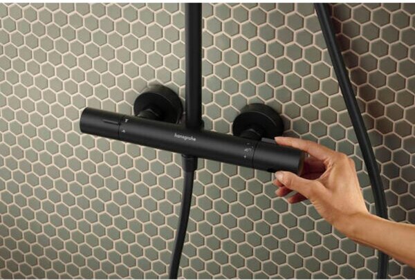 Coloană de duș Hansgrohe, Activera S, cu baterie termostatată Ecostat Fine, negru mat