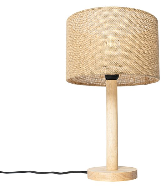 Lampa de masa rurala lemn cu abajur de in natural 25 cm - Mels
