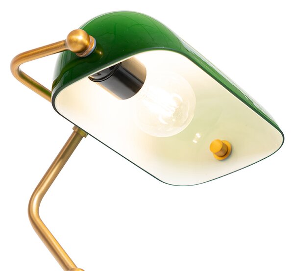 Lampă de podea clasică notar bronz cu sticlă verde - Banker