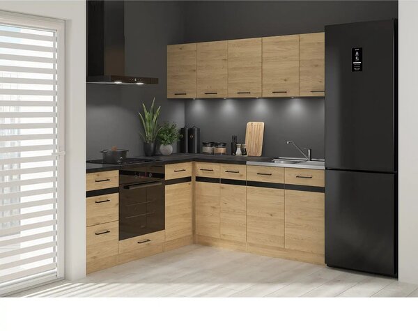 Set bucatarie JUNONA LINE, stejar, PAL, 200x200 cm, dreapta, cu blat n