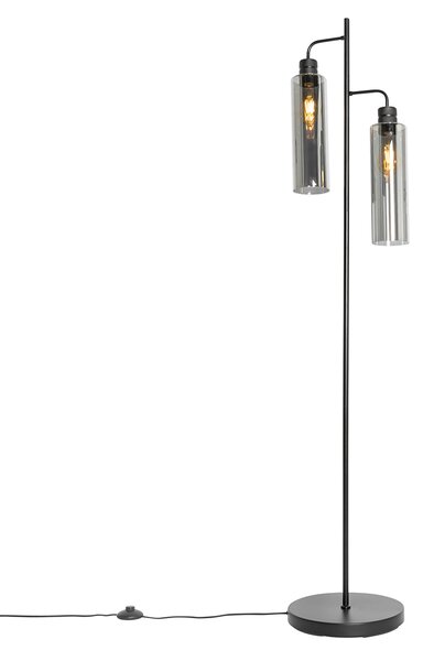 Lampa de podea moderna neagra cu sticla fumurie 2 lumini - Stavelot