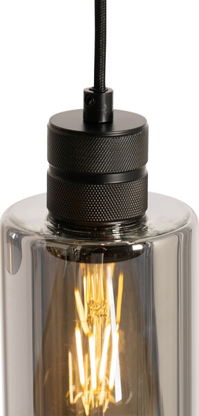 Lampa suspendata moderna neagra cu sticla fumurie 3 lumini - Stavelot