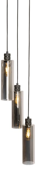 Lampa suspendata moderna neagra cu sticla fumurie 3 lumini - Stavelot