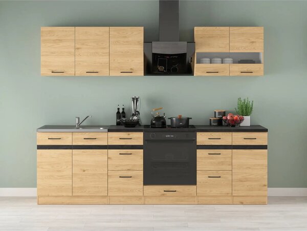 Set bucatarie JUNONA LINE, stejar, PAL, 260 cm, cu blat negru