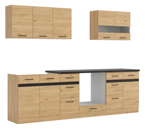 Set bucatarie JUNONA LINE, stejar, PAL, 260 cm, cu blat negru