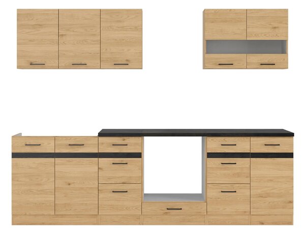 Set bucatarie JUNONA LINE, stejar, PAL, 260 cm, cu blat negru