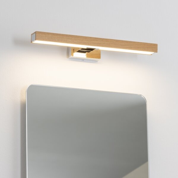 Aplică LED pentru oglindă de baie Brilagi WOODY MIRROR LED/8W/230V IP44 stejar/crom