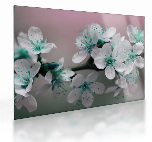 Tablou pe sticlă cu floare - turcoaz (70x50 cm)