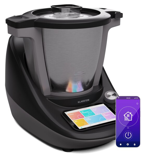 Klarstein Aria Select, robot de bucătărie, 1700 W, 4,7 l, control prin aplicație, accesoriu pentru abur, ecran TFT de 5'