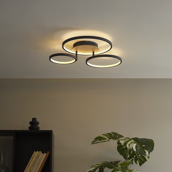 Plafonieră modernă din lemn, cu LED, cu 3 trepte de intensitate, cu 3 lumini - Rondas