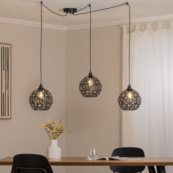 Opviq Lampă suspendată Fellini MR-897 3 becuri descentralizate negru, reglabil, Negru, Camera de zi / sufragerie, Metal, Modern