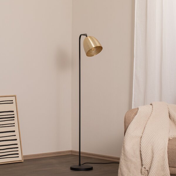 Opviq Lampadar Tattoo 4091 auriu antic/negru, metal înălțime 120 cm, Bronz / Alamă Veche, Camera de zi / sufragerie, Metal, Umbrelă în picioare