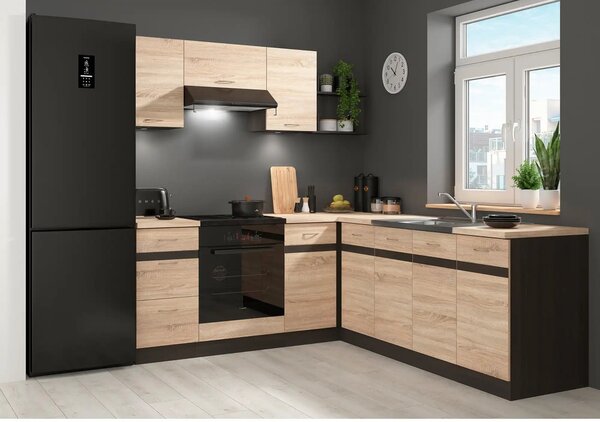 Set bucatarie JUNONA LINE, stejar sonoma/wenge, PAL, 200x220 cm, stang