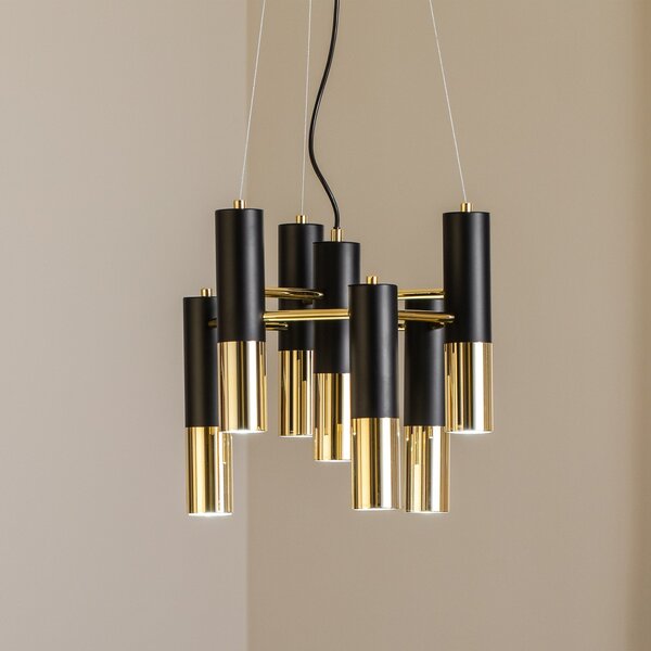 Domiluce Lampă suspendată Orino, negru/auriu, metal, 7 becuri, GU10, reglabil, Auriu / Alamă, Camera de zi / sufragerie, Metal, Modern