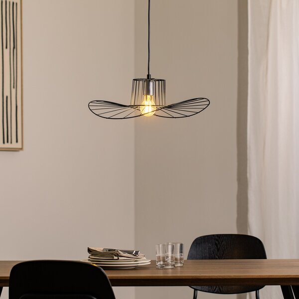 Opviq Lampă suspendată Tel, negru, Ø 50 cm, metal, reglabil, Negru, Camera de zi / sufragerie, Metal