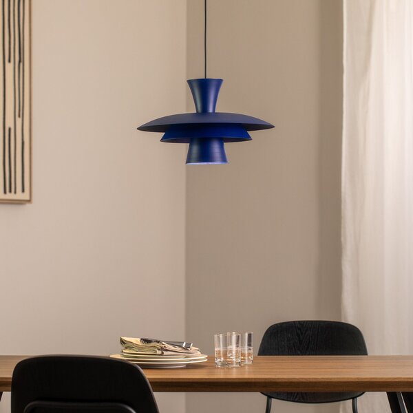 Luminex Lampă suspendată Plato, albastru închis, metal, Ø 38 cm, E27, reglabil, Albastru, Camera de zi / sufragerie, Metal, Modern