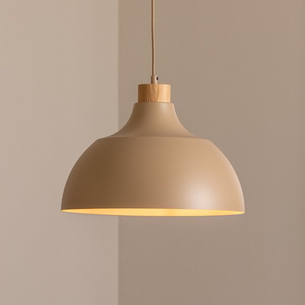Envostar Lampă suspendată Kaitt, culoare nisip, Ø 34 cm, detaliu din lemn, reglabil, Maro / Rugină, Camera de zi / sufragerie, Metal, Scandinavă