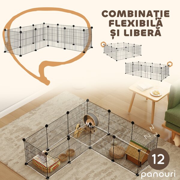 PawHut Țarc Modular pentru Animale de Companie de Talie Mică cu Panouri și Accesorii, 140x70x35 cm, Negru | Aosom Romania