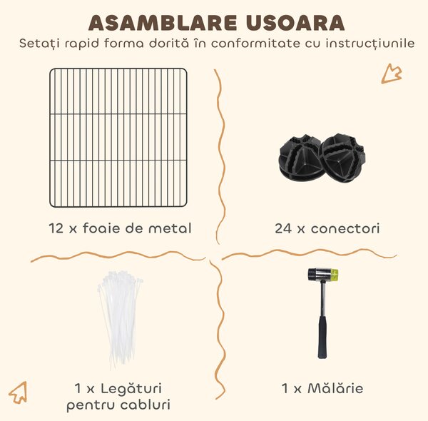 PawHut Țarc Modular pentru Animale de Companie de Talie Mică cu Panouri și Accesorii, 140x70x35 cm, Negru | Aosom Romania