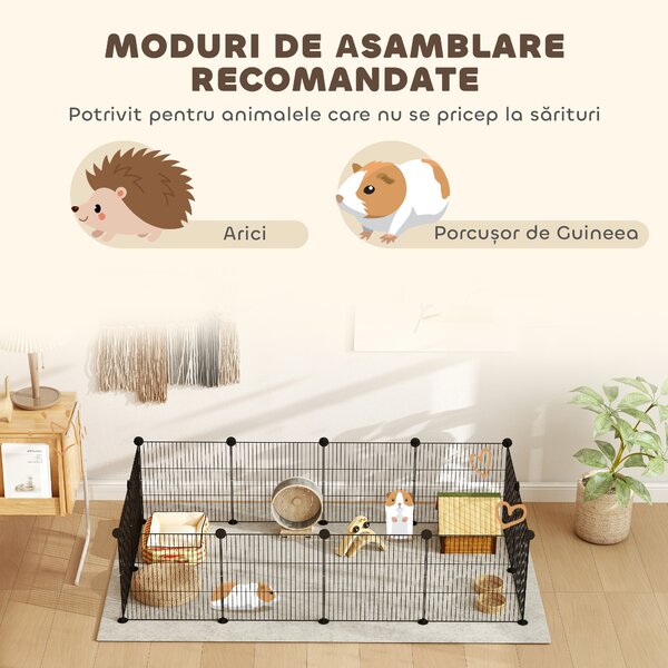 PawHut Țarc Modular pentru Animale de Companie de Talie Mică cu Panouri și Accesorii, 140x70x35 cm, Negru | Aosom Romania