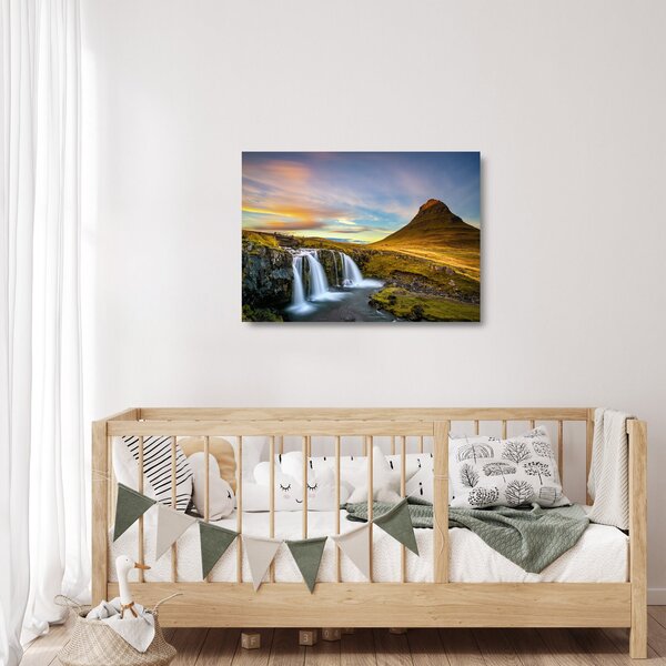 Tablou pe sticlă cu munții și cascade pe Islanda (70x50 cm)