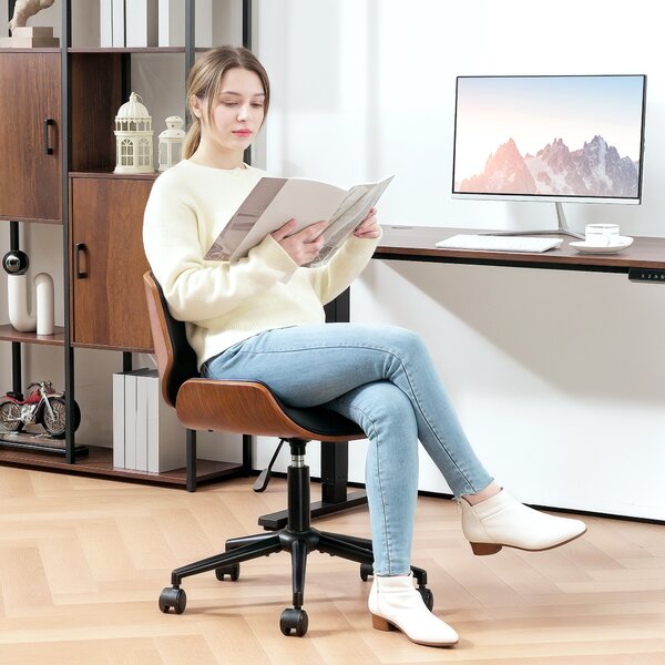 HOMCOM Scaun Birou Rotativ, Altezza Reglabil, In Piele Pu E Lemn Curbat | Aosom Romania