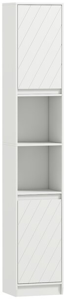 HOMCOM Dulap de baie tip coloană, compact, din lemn, cu 2 dulapuri și rafturi, 30x24x170 cm, alb | Aosom Romania