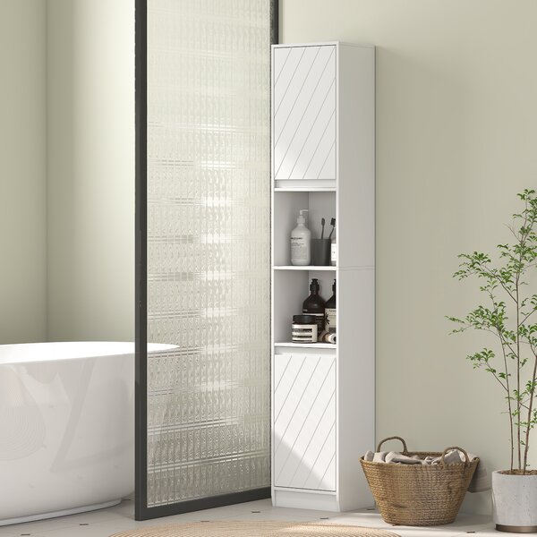 HOMCOM Dulap de baie tip coloană, compact, din lemn, cu 2 dulapuri și rafturi, 30x24x170 cm, alb | Aosom Romania