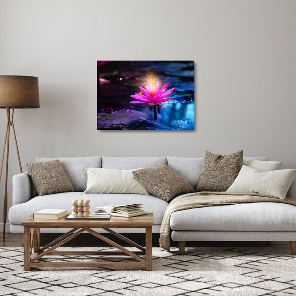 Tablou pe sticlă cu lotus pe apă (70x50 cm)