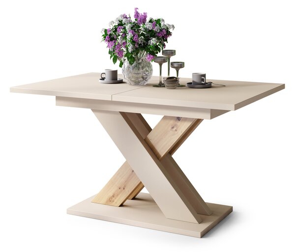 Mazzoni KARO Bej (Șampanie)/Stejar Artisan – MASĂ/MĂSUȚĂ CAFEA MODERNĂ CU BLAT EXTENSIBIL până la 180 cm