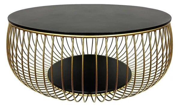 Masuta cafea BOWL, negru/auriu, sticla securizata/metal, 86x86x35 cm